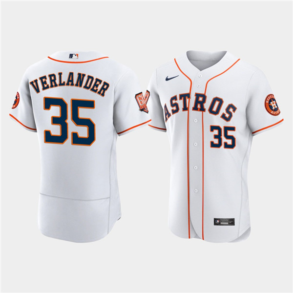 Men's Houston Astros #35 Justin Verlander White 60th Anniversary Flex Base Stitched Baseball Jersey Men's Houston Astros #35 Justin Verlander White 60th Anniversary Flex Base Stitched Baseball Jersey
